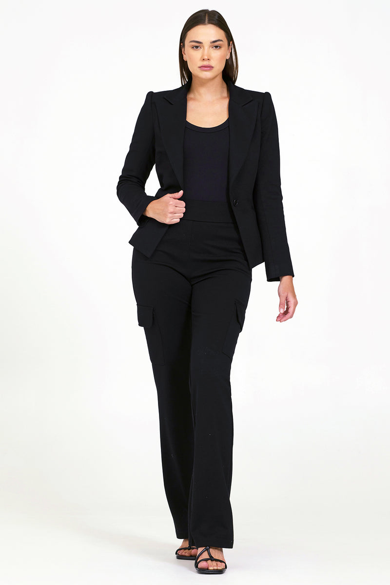 Bailey 44 Olympia Ponte Jacket in Black- full view front with open jacket