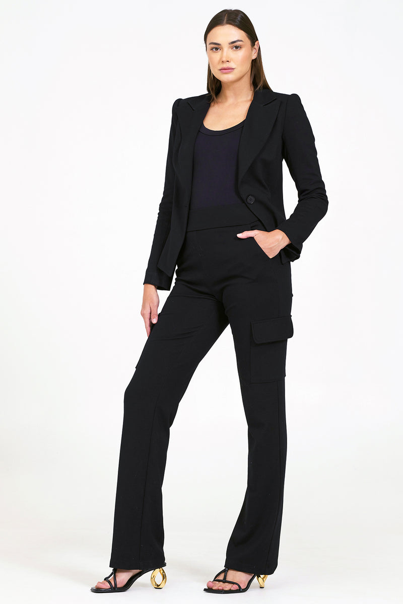 Bailey 44 Olympia Ponte Jacket in Black-model has her hands in her pockets