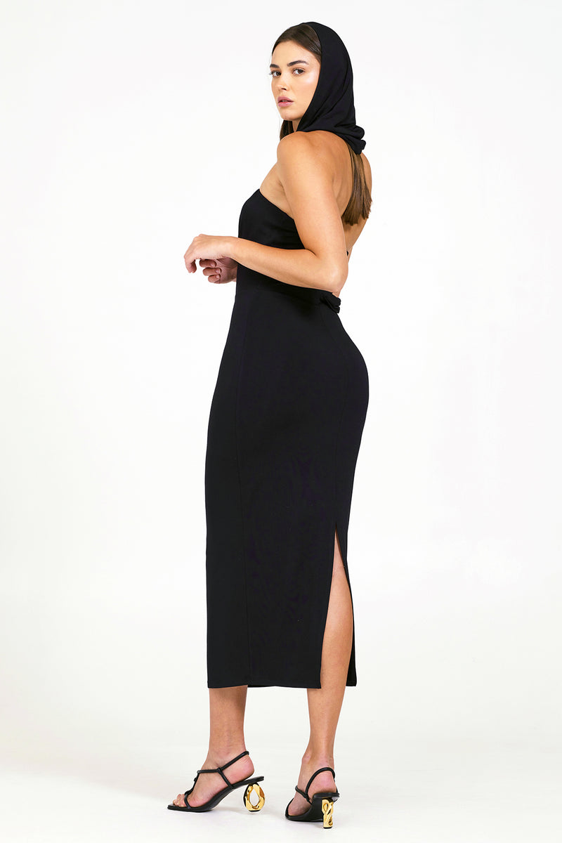 Bailey 44 Sireny Jersey Dress in Black-side/back with hoodie