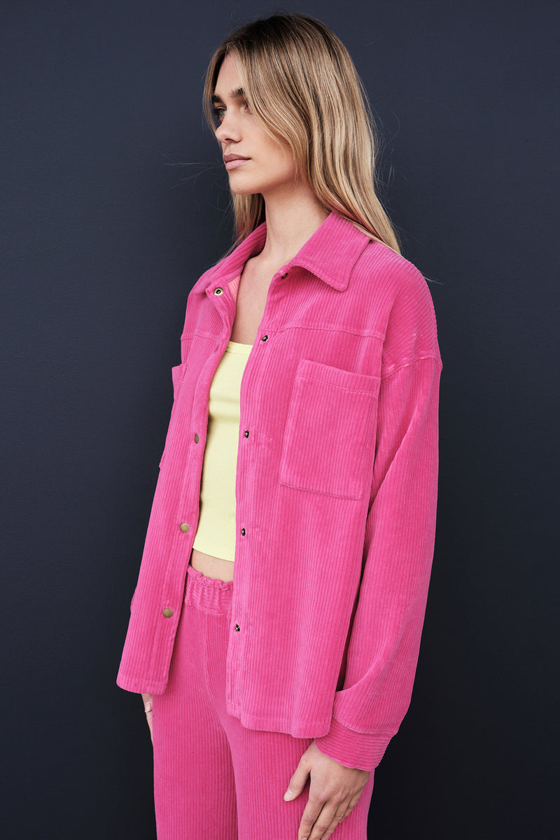Sundry Button Down Shacket in Cerise