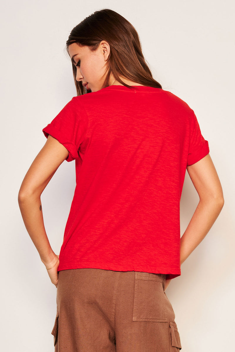 Sundry Sweater Weather Rolled Sleeve Tee in Flare Red