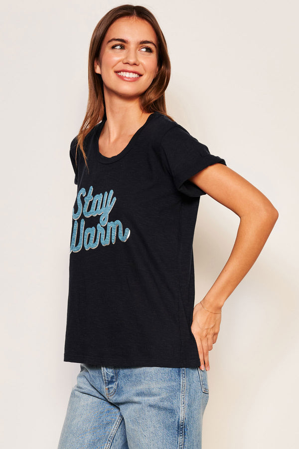 Sundry Stay Warm Rolled Sleeve Tee in Deep Navy