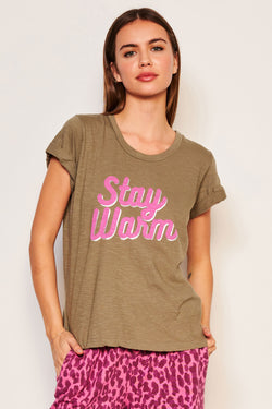 Sundry Stay Warm Rolled Sleeve Tee in Fern