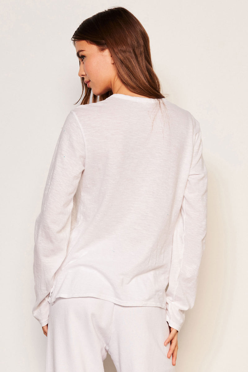 Sundry Ski Club Long Sleeve Crew in Optic White