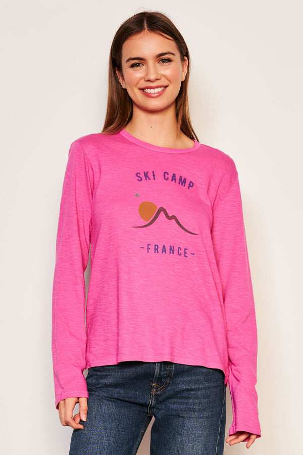 Sundry Ski Camp Long Sleeve Crew in Fuchsia Gem