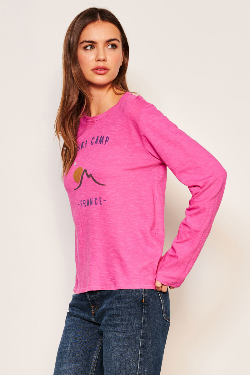 Sundry Ski Camp Long Sleeve Crew in Fuchsia Gem