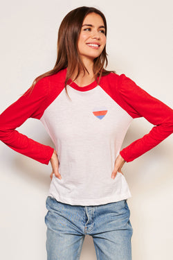 Sundry Heart Long Sleeve Contrast Sleeve Tee in Flare Red