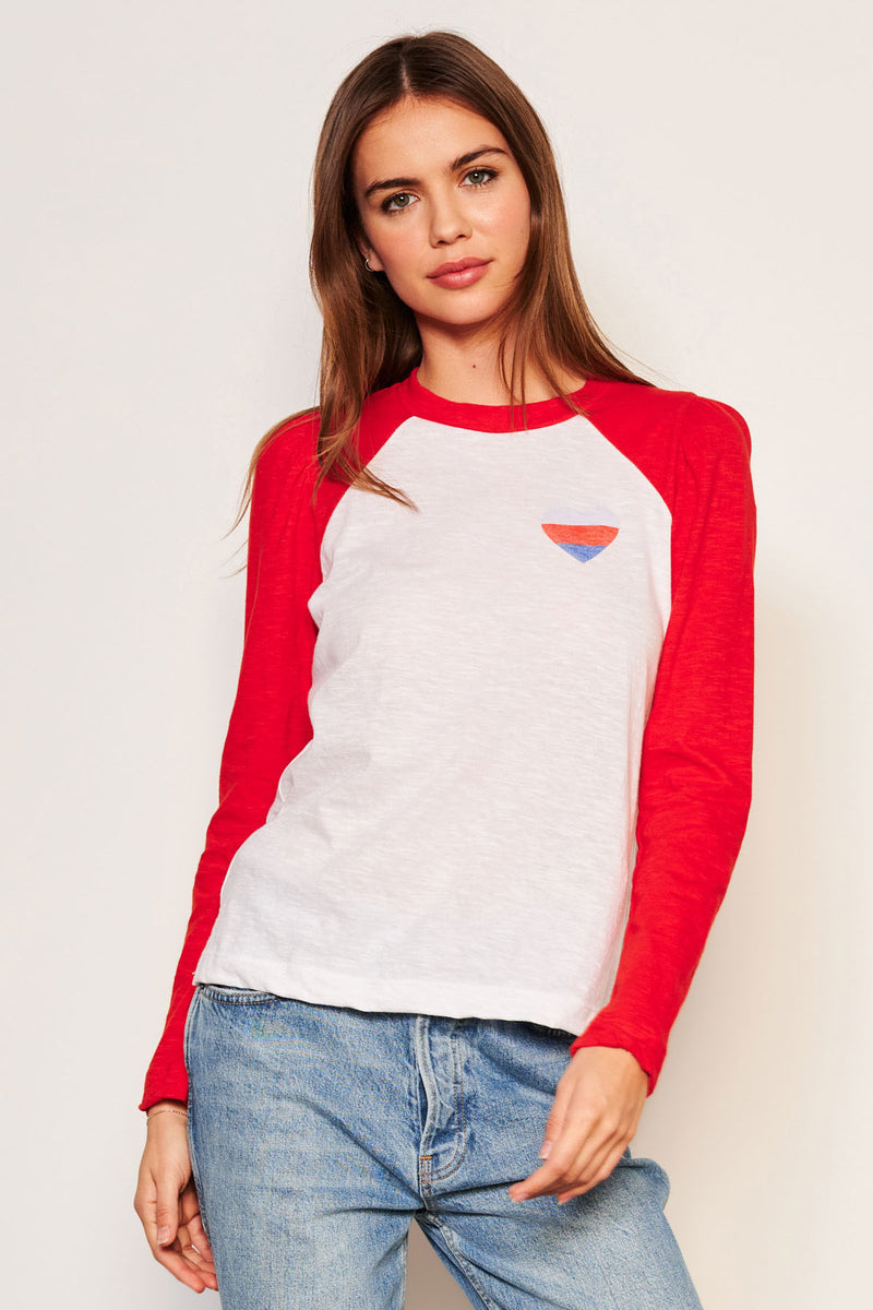 Sundry Heart Long Sleeve Contrast Sleeve Tee in Flare Red