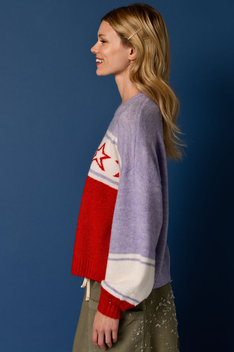 Sundry Star Intarsia Sweater in Flare Red