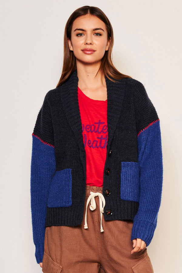 Sundry Shawl Collar Cardi in Deep Navy