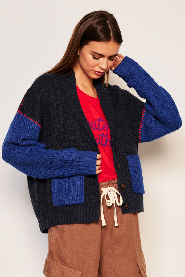 Sundry Shawl Collar Cardi in Deep Navy