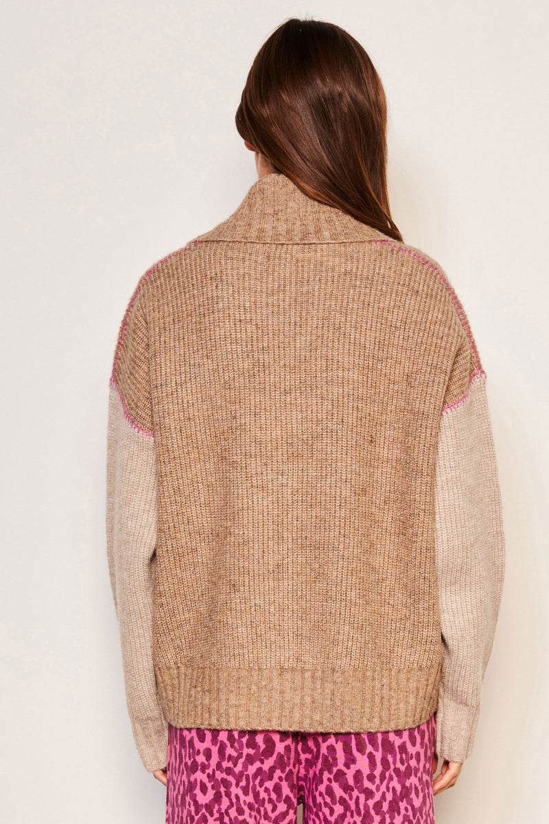 Sundry Shawl Collar Cardi in Taupe