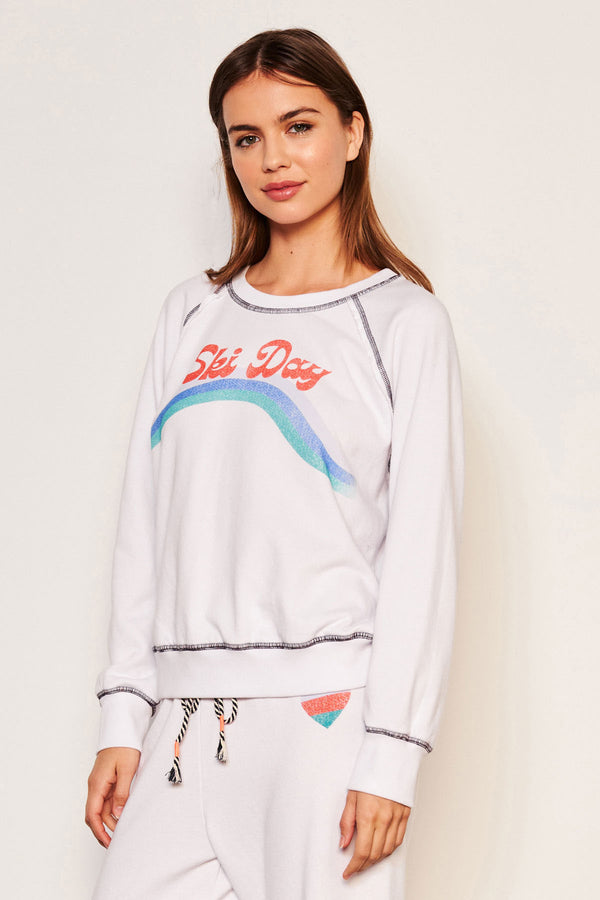 Sundry Ski Day Raglan Sweatshirt in Optic White