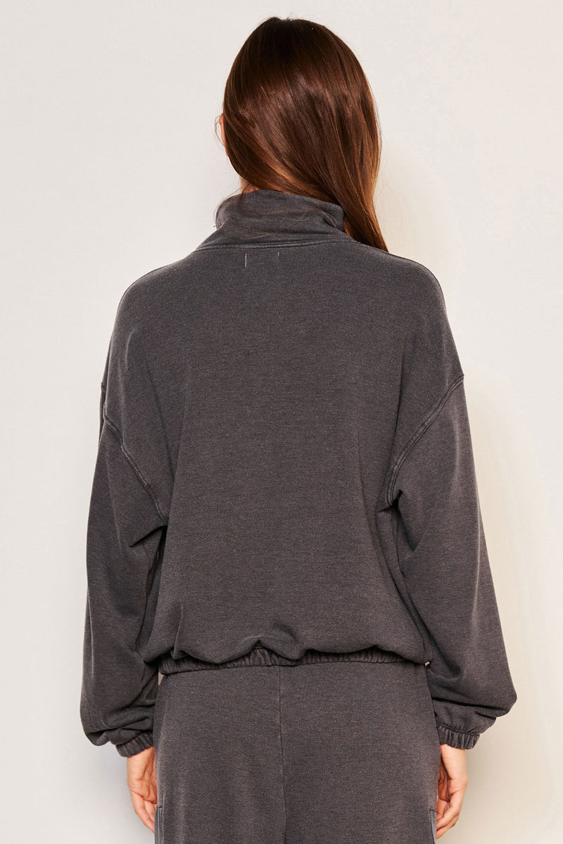 Sundry Mixed Media Half Zip Popover in Washed Black