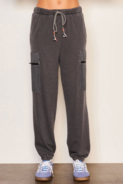 Sundry Mixed Media Cargo Pant in Washed Black