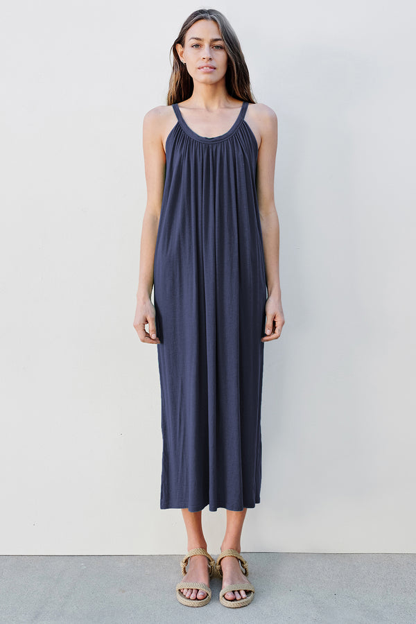 Sundry Long Cocoon Dress In Deep Sea-full view (front)