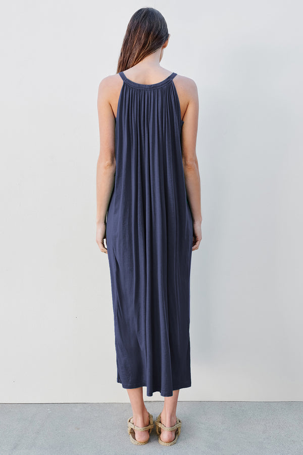 Sundry Long Cocoon Dress In Deep Sea-back full view