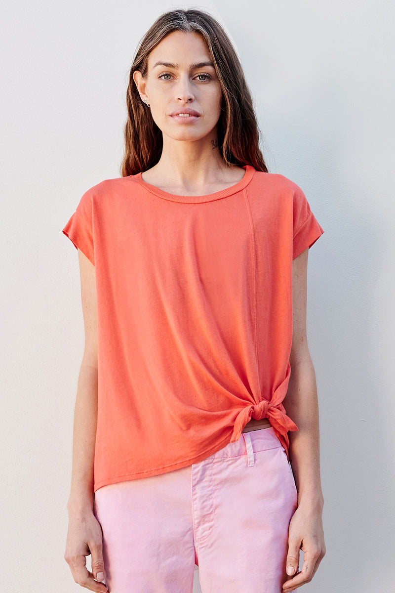 Sundry Muscle Tee With Side Twist In Tango-3/4 front view