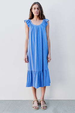 Sundry Midi Ruffle Dress In Pigment Surf-full view (front)