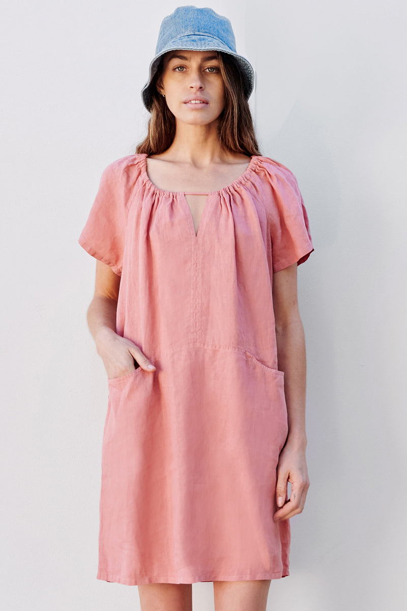 Sundry Short Sleeve Mini Dress With Pockets In Dark Clay-front