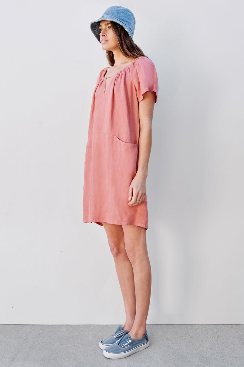 Sundry Short Sleeve Mini Dress With Pockets In Dark Clay-side