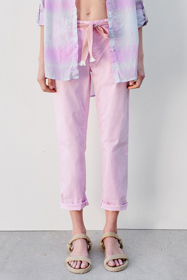 Sundry Rollup Trouser With Trim In Pigment Blossom- front view