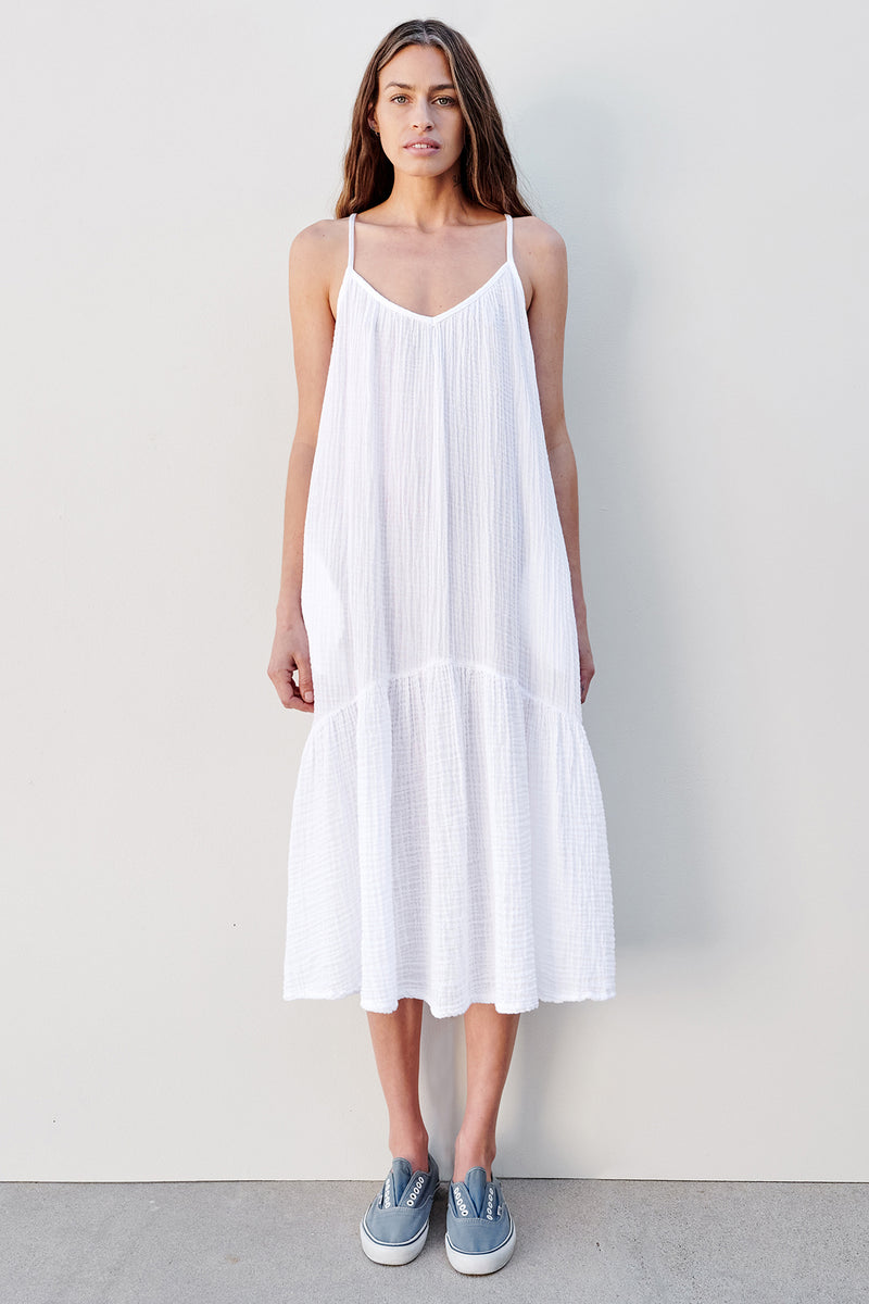Sundry Maxi Flowy Dress In White-full length (front)