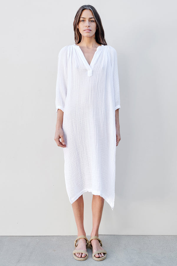 Sundry Midi Dress With Side Slit In White-full view (front)