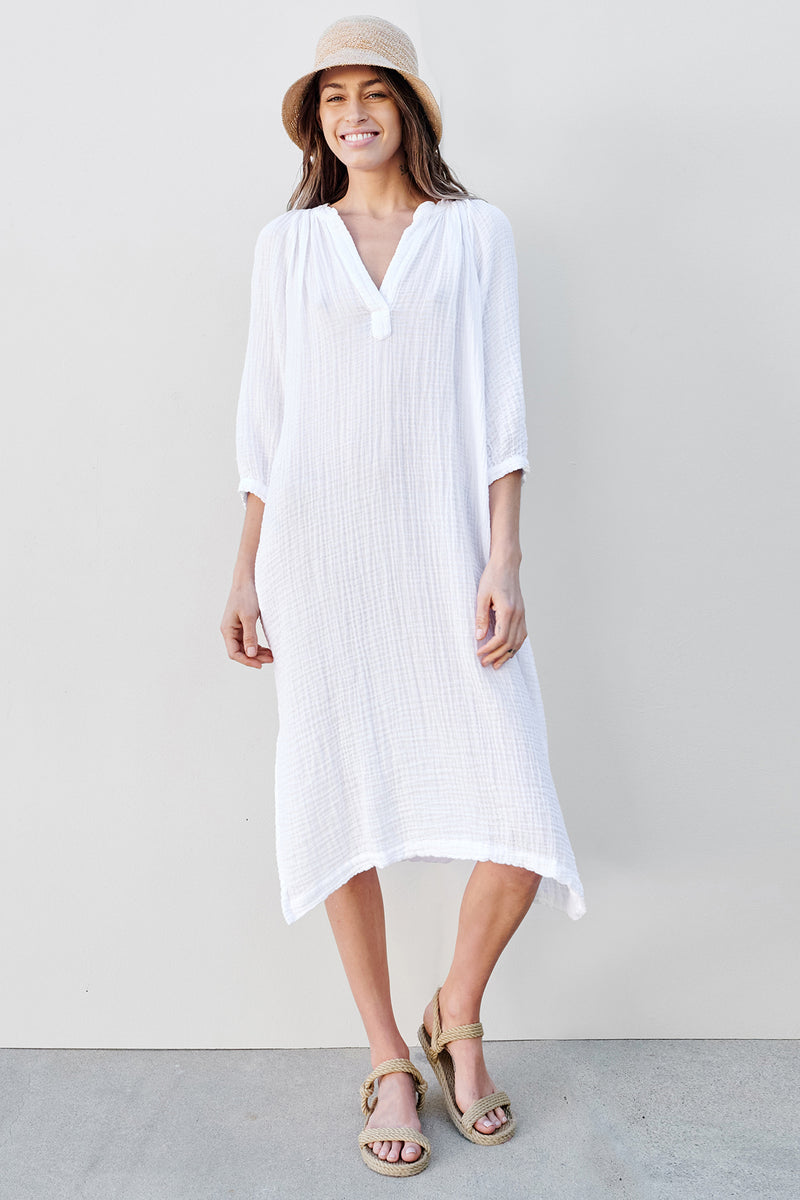 Sundry Midi Dress With Side Slit In White- full front view