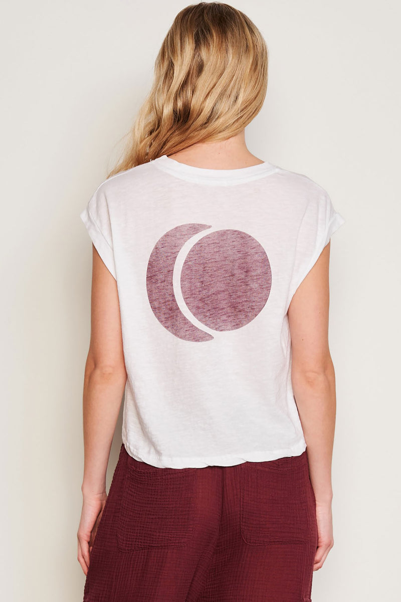 Sundry La Lune Muscle Tank in Optic White-back view of graphic 