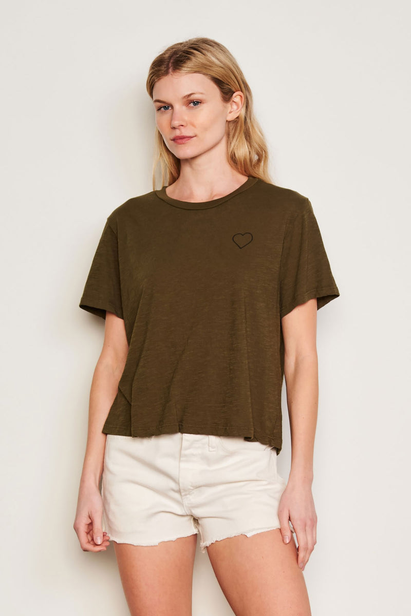 Sundry Les Femmes Crew Neck Tee in Olive-3/4 front view