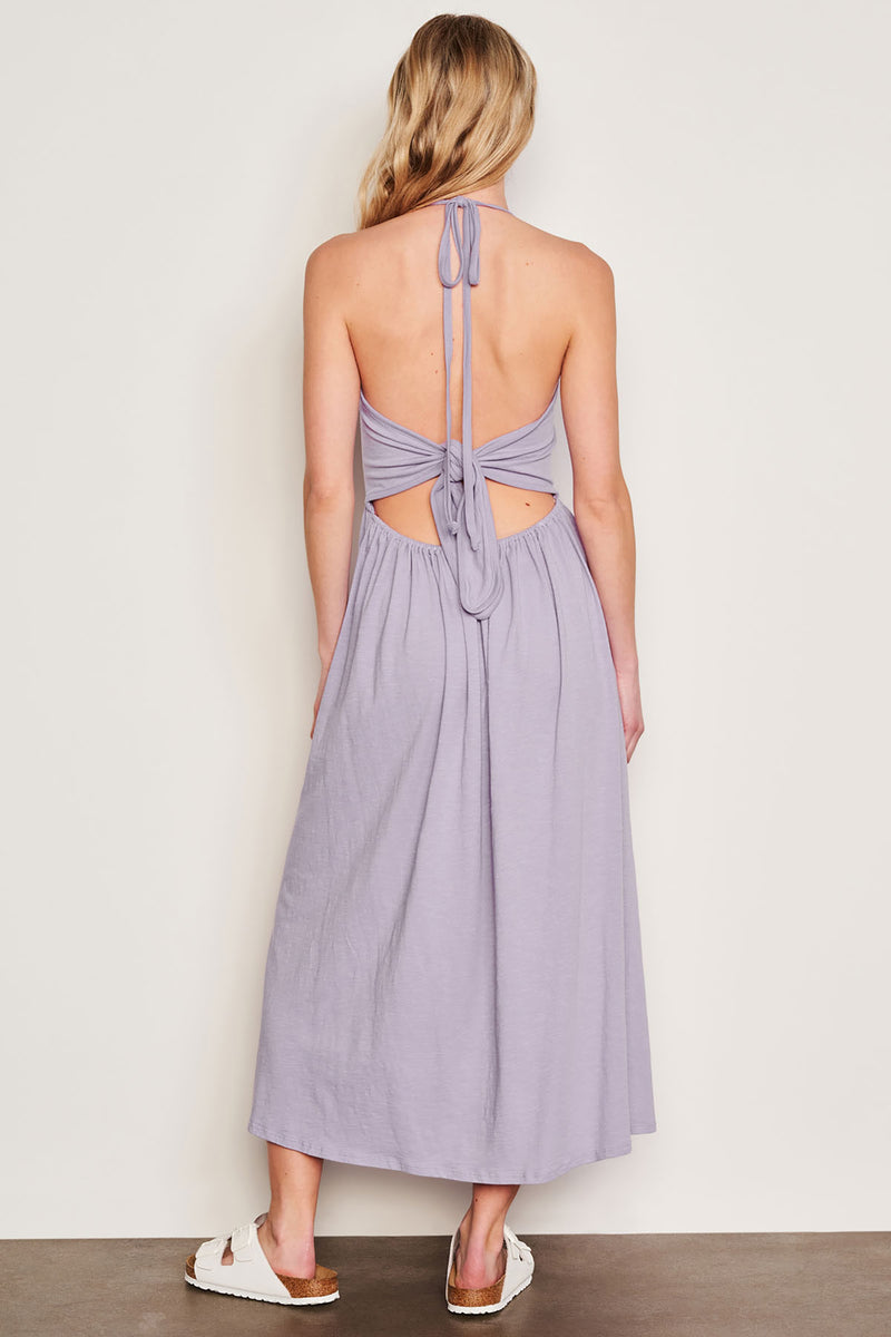 Sundry Tie Back Dress in Dark Lavender-back view 