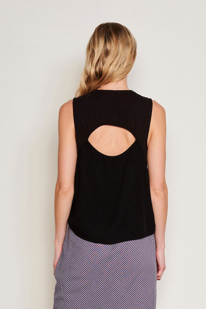 Sundry Mixed Media Tank in Black-back view