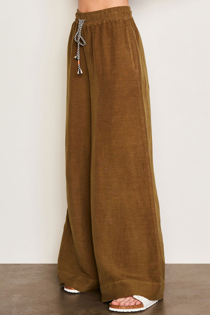 Sundry Linen Wide Leg Pant in Olive-side close view