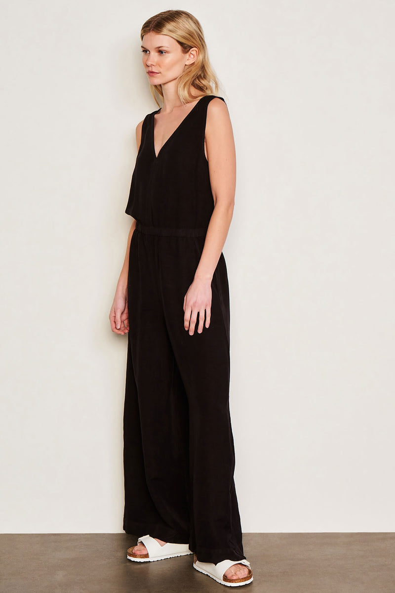 Sundry Easy Jumpsuit in Black-half side view and half full view picture