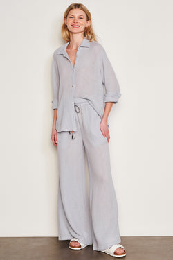 Sundry Gauze Wide Leg Pant in Blue Linen-full front view