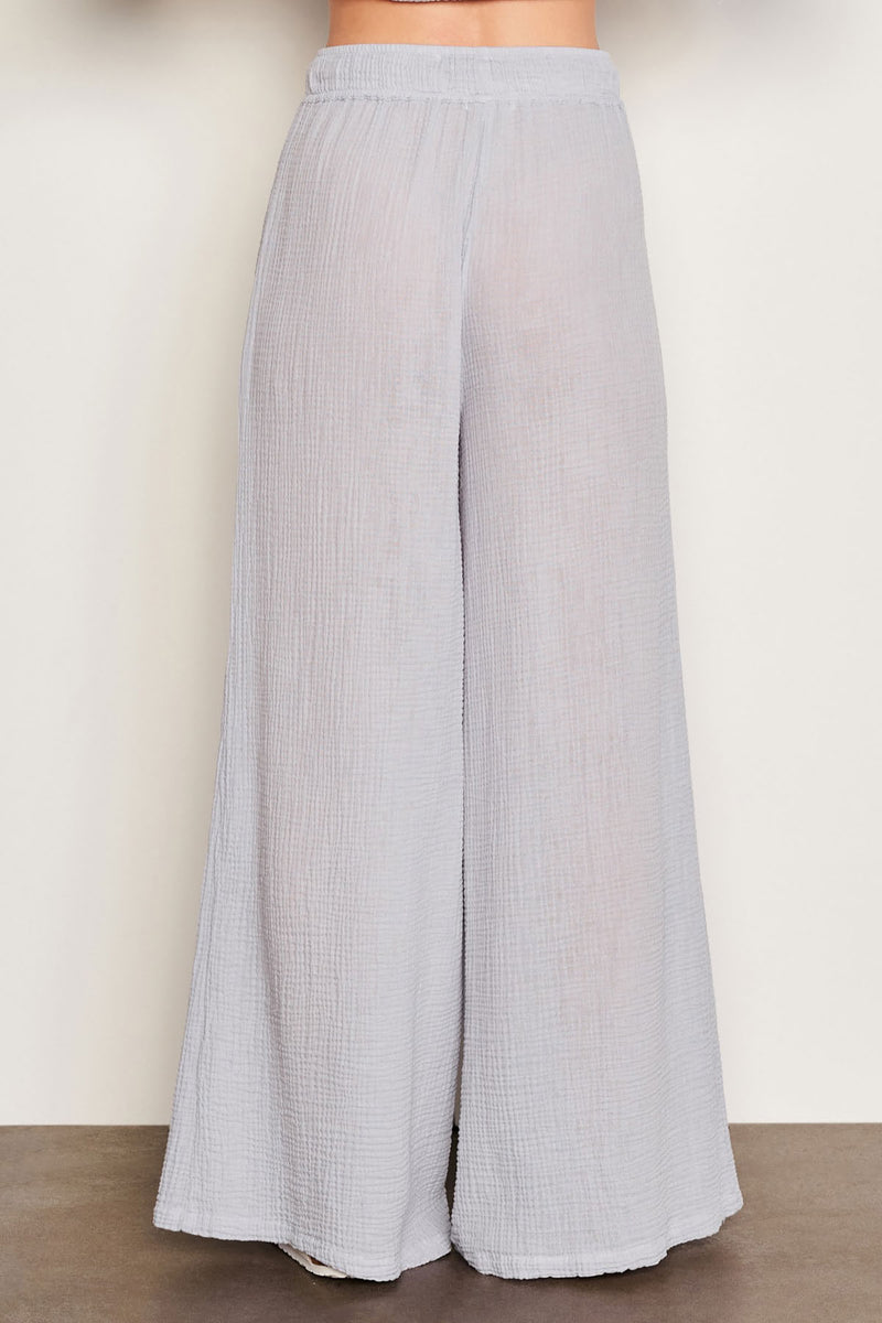 Sundry Gauze Wide Leg Pant in Blue Linen-back view