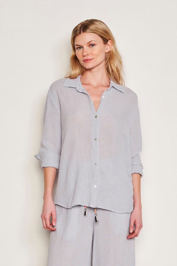 Sundry Classic Shirt in Blue Linen-3/4 front view
