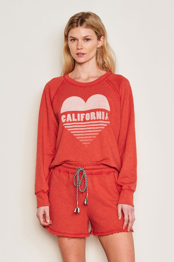 Sundry Cali Heart Raglan Sweatshirt in Burnt Red-3/4 front view 