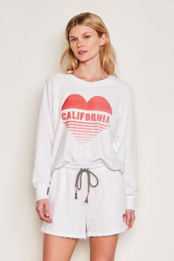 Sundry Cali Heart Raglan Sweatshirt in Optic White-3/4 front view 