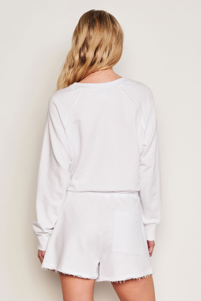 Sundry Cali Heart Raglan Sweatshirt in Optic White-back view 