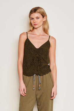 Sundry Clover Flutter Cami in Olive-3/4 front view