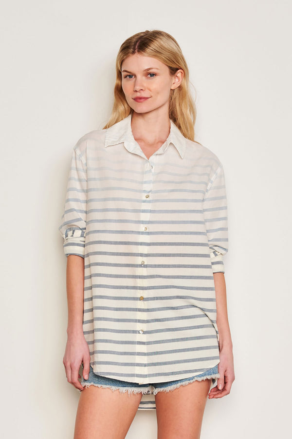Sundry Changing Tide Stripe Classic Shirt in Deep Navy-3/4 front view