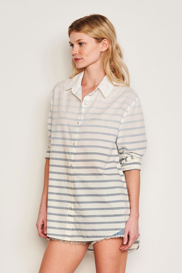 Sundry Changing Tide Stripe Classic Shirt in Deep Navy-side view