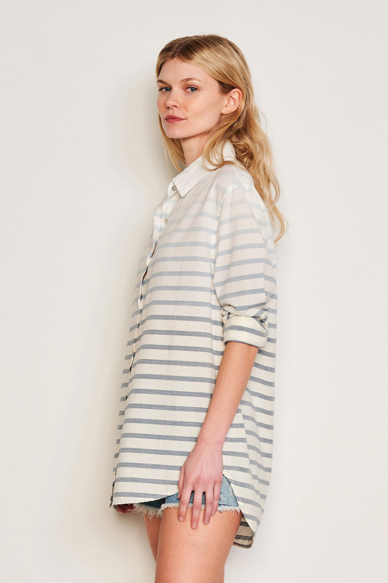 Sundry Changing Tide Stripe Classic Shirt in Deep Navy-full side view