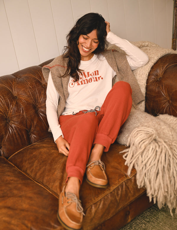 Sundry Crew with Baseball Stitching Sweater in Taupe