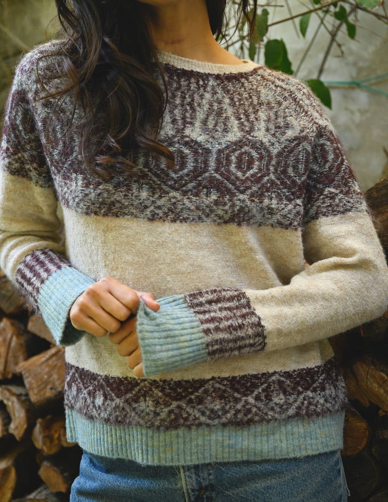 Sundry Reverse Jacquard Pullover Sweater in Oyster