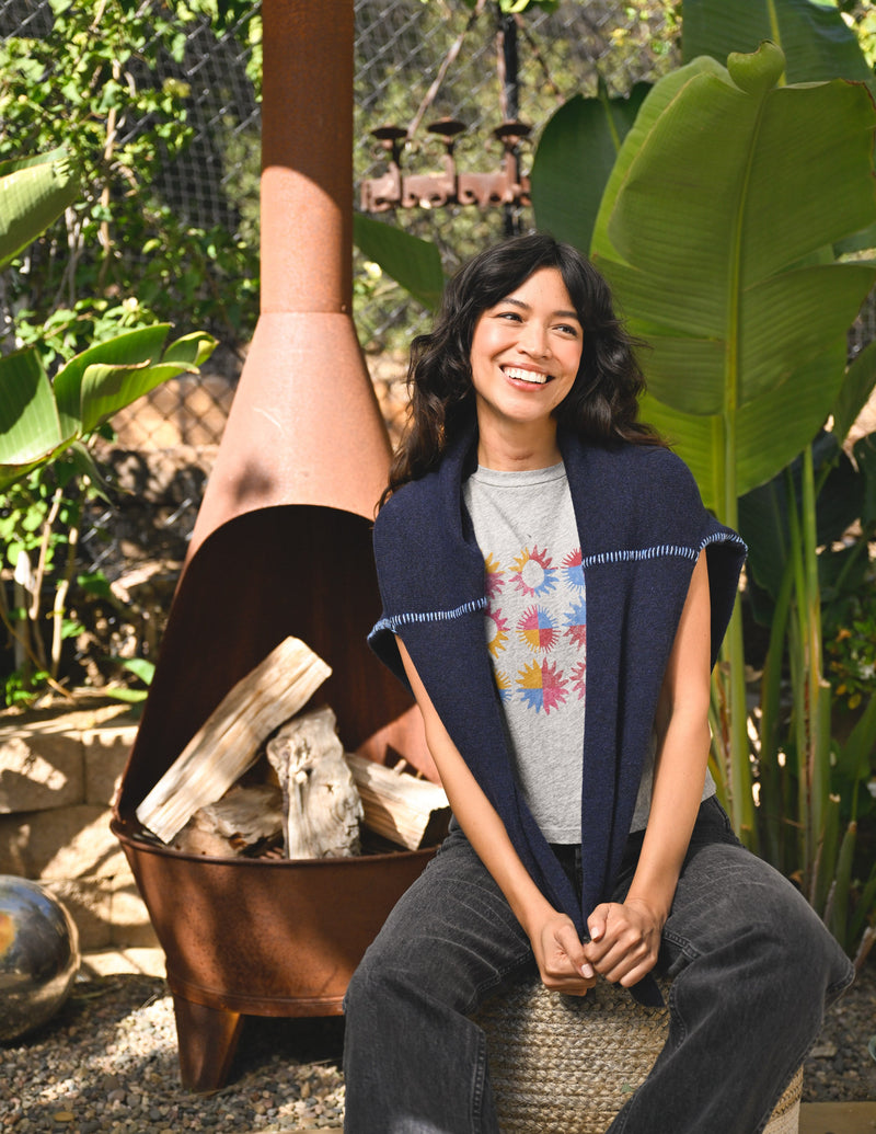 Sundry Crew with Baseball Stitching Sweater in Deep Navy