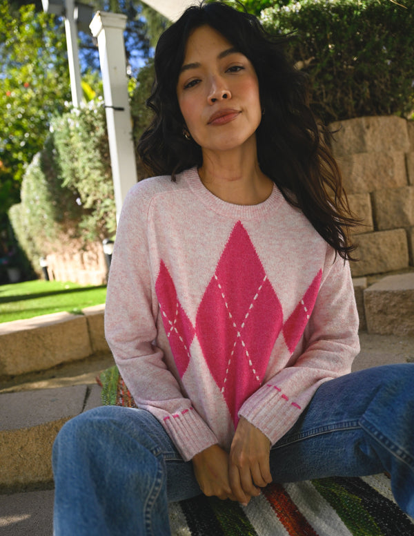 Sundry Argyle Pullover Sweater in Ballerina Pink