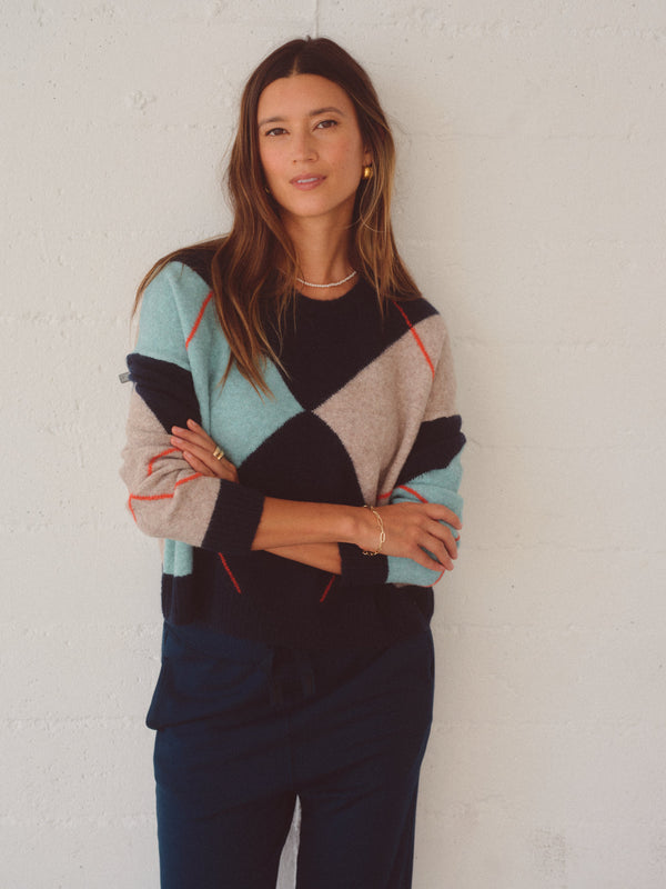 Argyle Crewneck Sweater in Navy Multi
